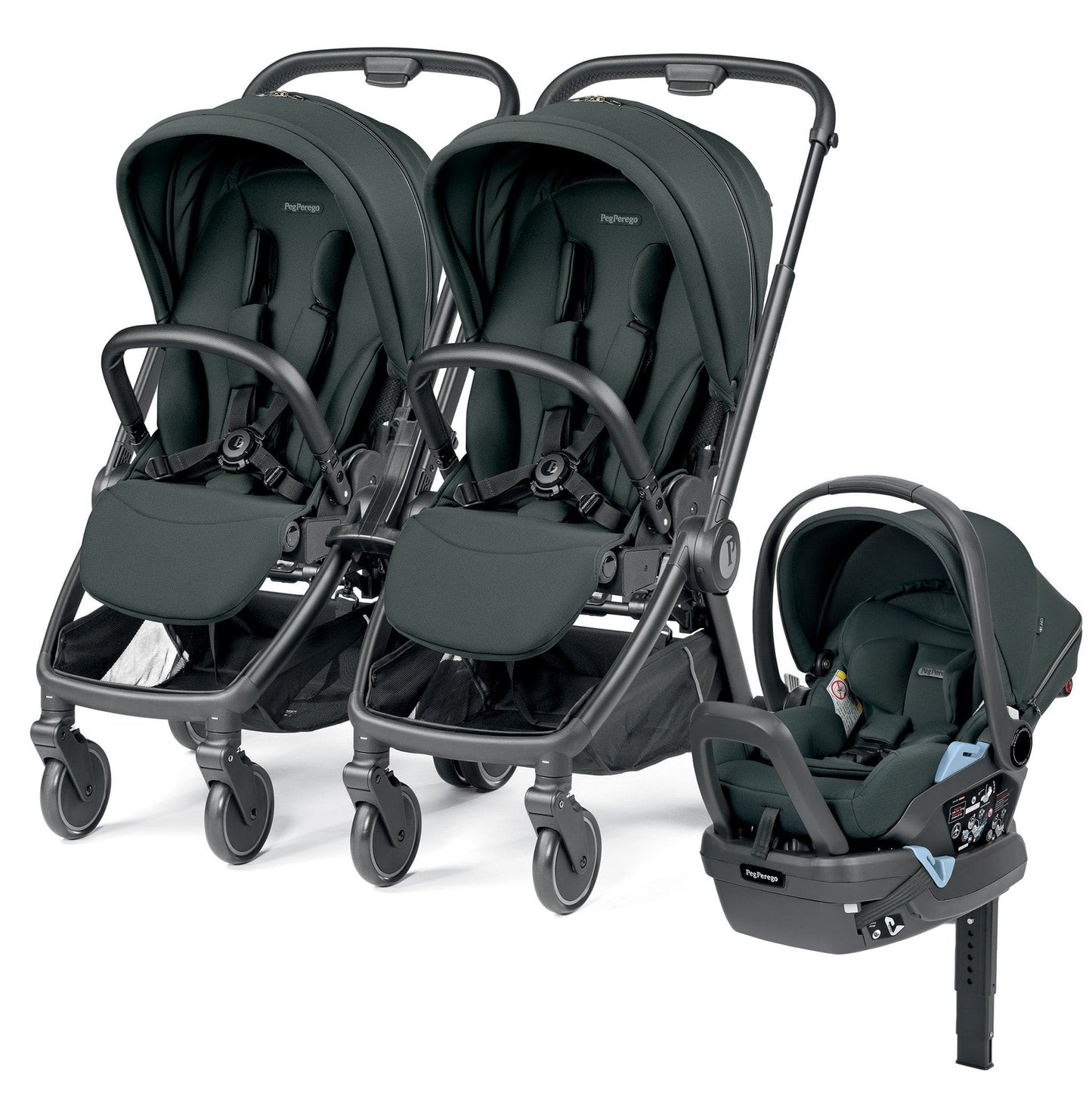 PEG City Loop Double Stroller + Primo Viaggio Lounge Travel System Bundle - Black / Metal / Metal - CLP-DBL-TRVL-LOUNGE-METAL