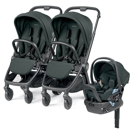 PEG City Loop Double Stroller + Primo Viaggio Lounge Travel System Bundle - Black / Metal / Metal - CLP-DBL-TRVL-LOUNGE-METAL
