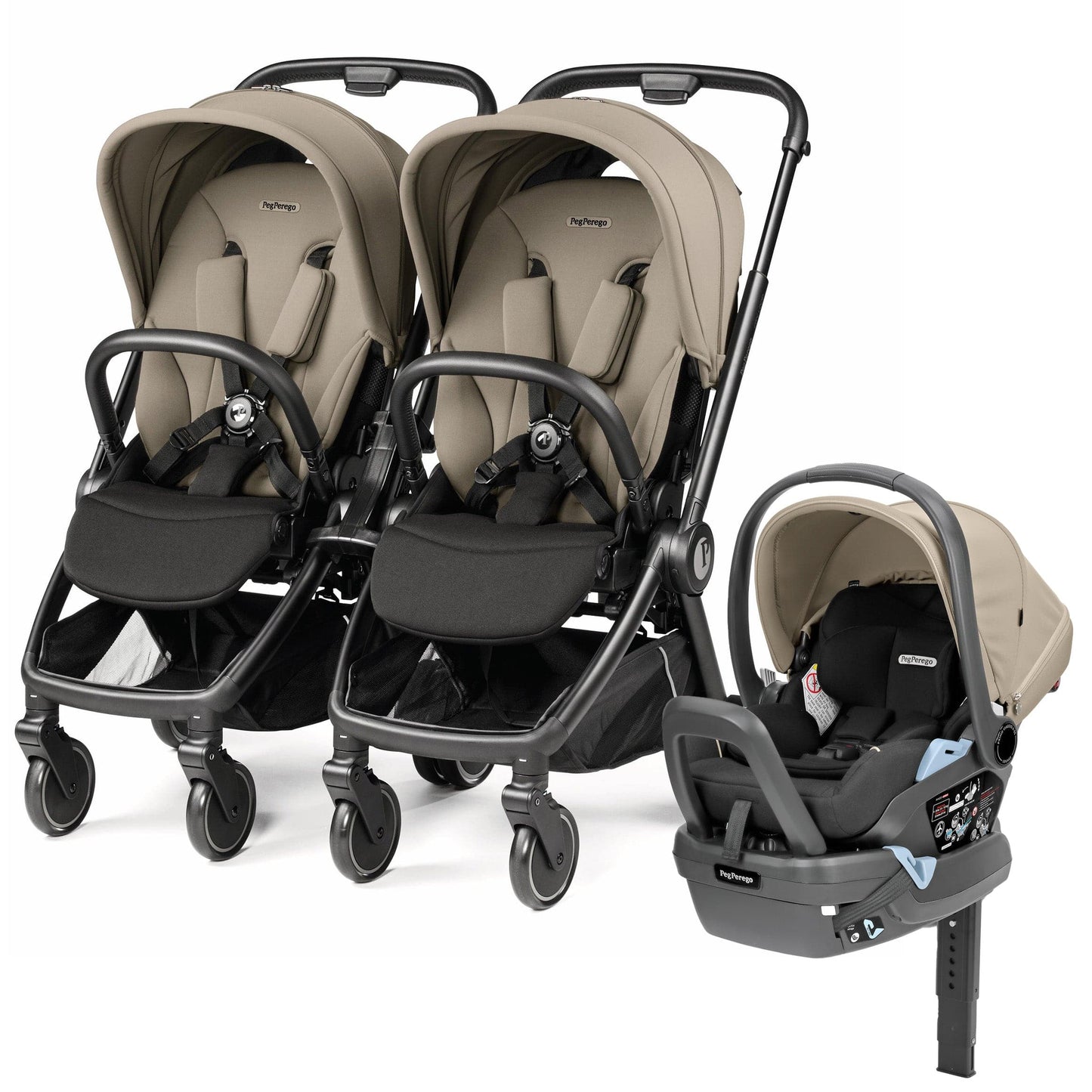 PEG City Loop Double Stroller + Primo Viaggio Lounge Travel System Bundle - Black / Vanilla Blend / Vanilla Blend - CLP-DBL-TRVL-LOUNGE-VANBL