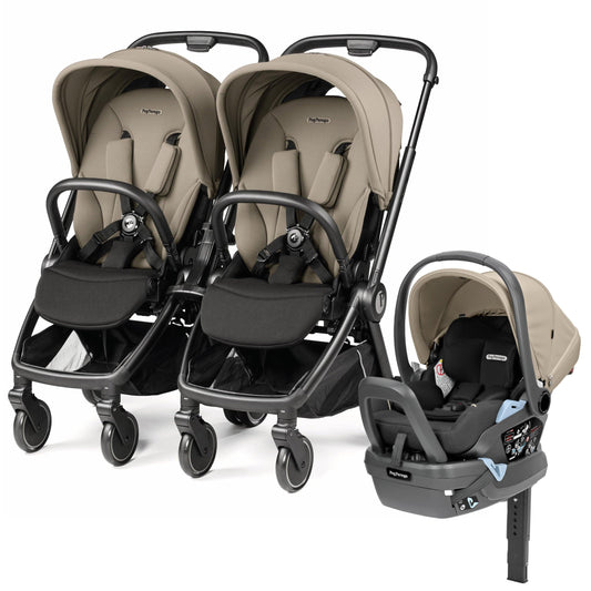 PEG City Loop Double Stroller + Primo Viaggio Lounge Travel System Bundle - Black / Vanilla Blend / Vanilla Blend - CLP-DBL-TRVL-LOUNGE-VANBL
