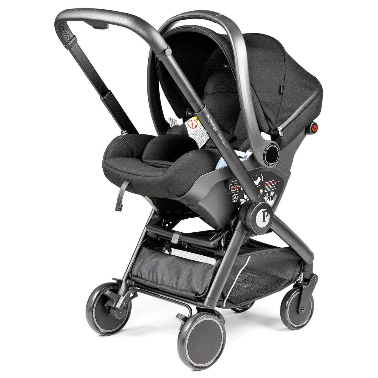 PEG City Loop Stroller + Primo Viaggio Lounge Travel System Bundle - Black / Metal / Metal - CLP-TRVL-LOUNGE-METAL