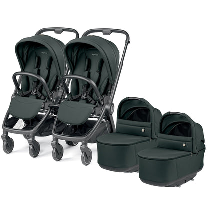 PEG City Loop Twin Stroller + Pop Up Bassinet With Stand Bundle - Black / Metal / Metal - CLP-TWIN-BAS-METAL