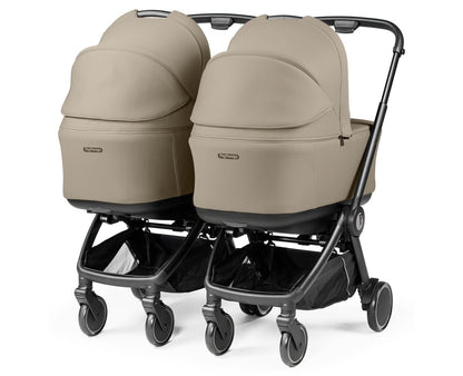 PEG City Loop Twin Stroller + Pop Up Bassinet With Stand Bundle - Black / True Black / True Black - CLP-TWIN-BAS-TRBLK
