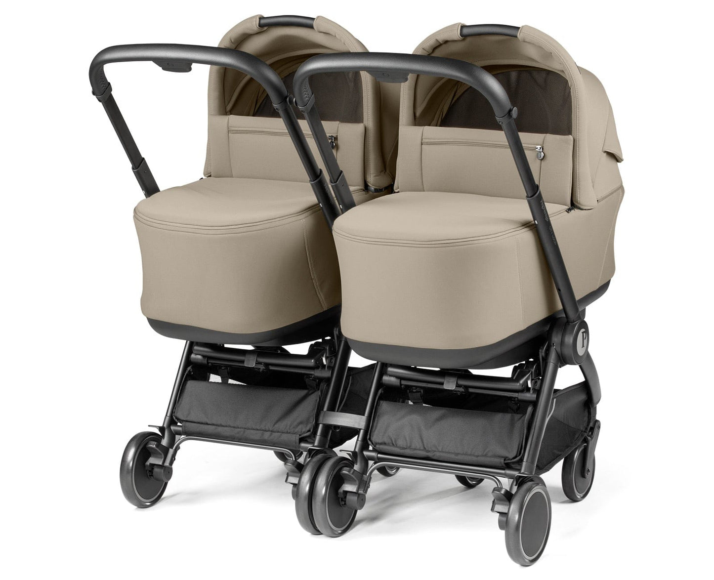 PEG City Loop Twin Stroller + Pop Up Bassinet With Stand Bundle - Black / True Black / True Black - CLP-TWIN-BAS-TRBLK