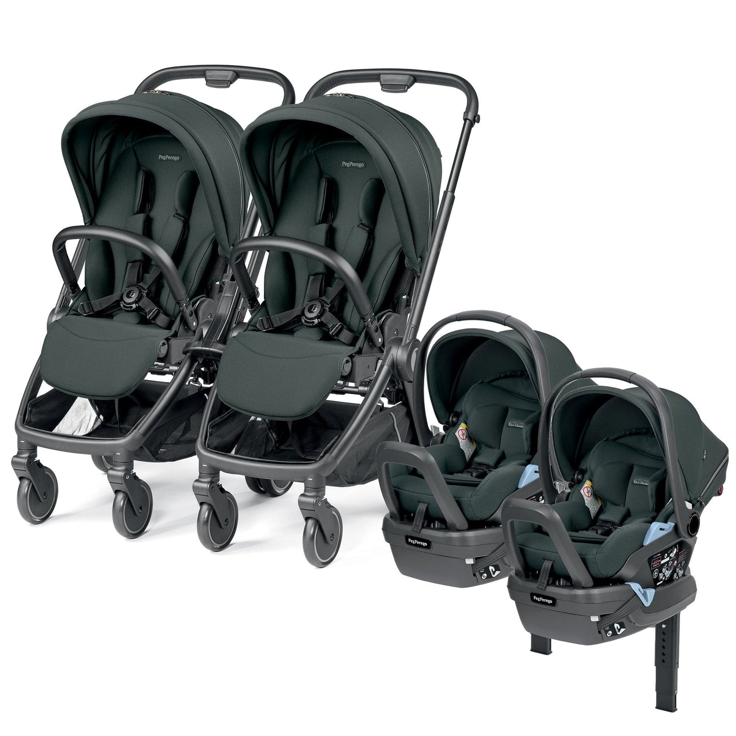 PEG City Loop Twin Stroller + Primo Viaggio Lounge Travel System Bundle - Black / Metal / Metal - CLP-TWIN-TRVL-LOUNGE-METAL