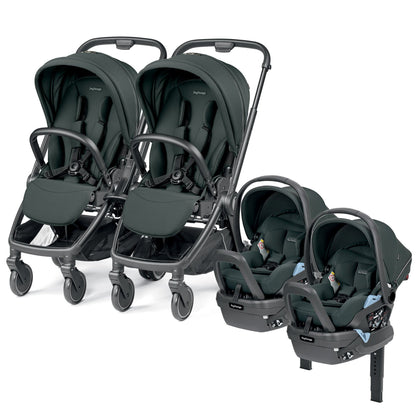 PEG City Loop Twin Stroller + Primo Viaggio Lounge Travel System Bundle - Black / Metal / Metal - CLP-TWIN-TRVL-LOUNGE-METAL