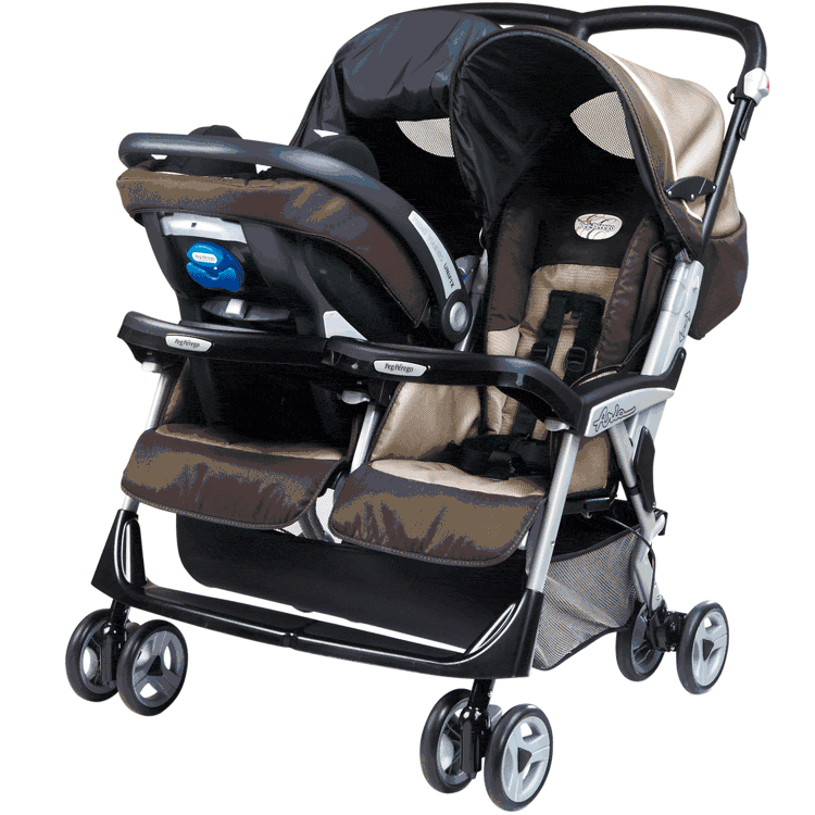 Peg Perego 2010 Aria Twin 60/40 Double Stroller in Kiwi - IPAX04NA34FG74S