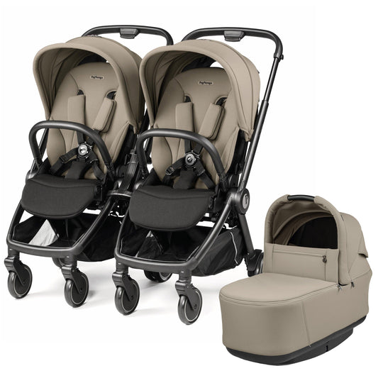 Peg Perego City Loop Double Stroller + Pop Up Bassinet With Stand Bundle - Black / Vanilla Blend / Vanilla Blend - CLP-DBL-BAS-VANBL