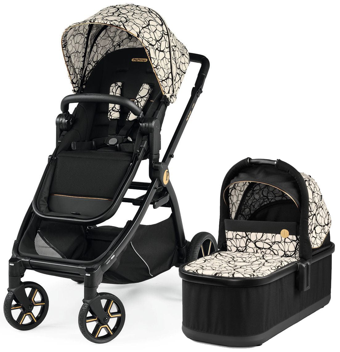 Peg Perego YPSI Stroller + Bassinet Bundle - Graphic Gold - IP1528NA00AB50RO01-BAS