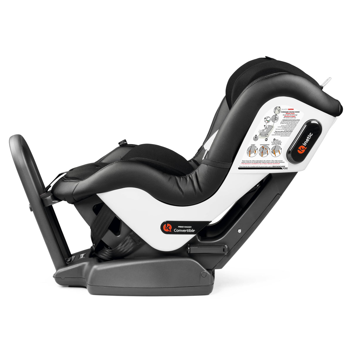 Peg Perego Primo Viaggio convertible car seat in black and white side view