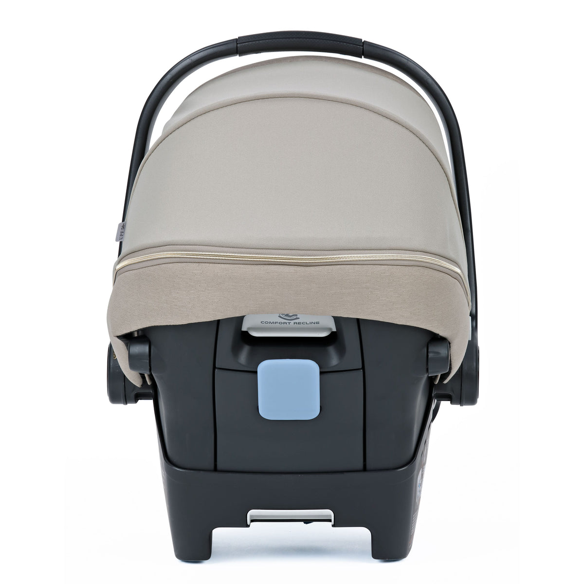 PEG infant car seat with beige canopy and comfort recline feature
