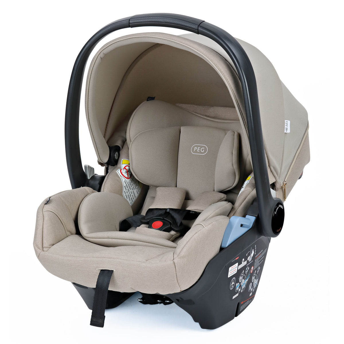 PEG Primo Viaggio infant car seat in beige with adjustable canopy and black carry handle