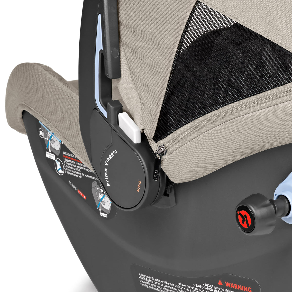 PEG Primo Viaggio Nido car seat handle and canopy detail