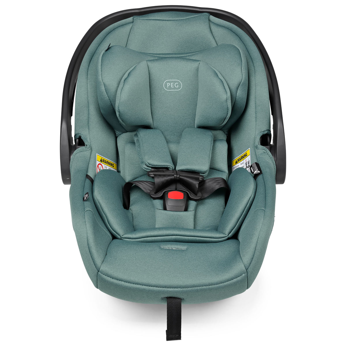 PEG infant car seat in sage green with five point harness and head support