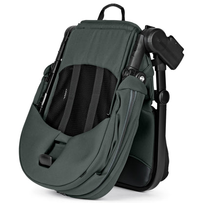 Folded dark green PEG stroller seat unit