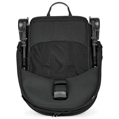 Folded black Peg Perego stroller seat with mesh back panel