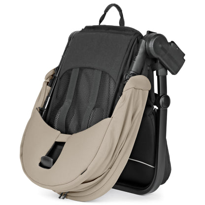 Folded PEG stroller seat in black and beige