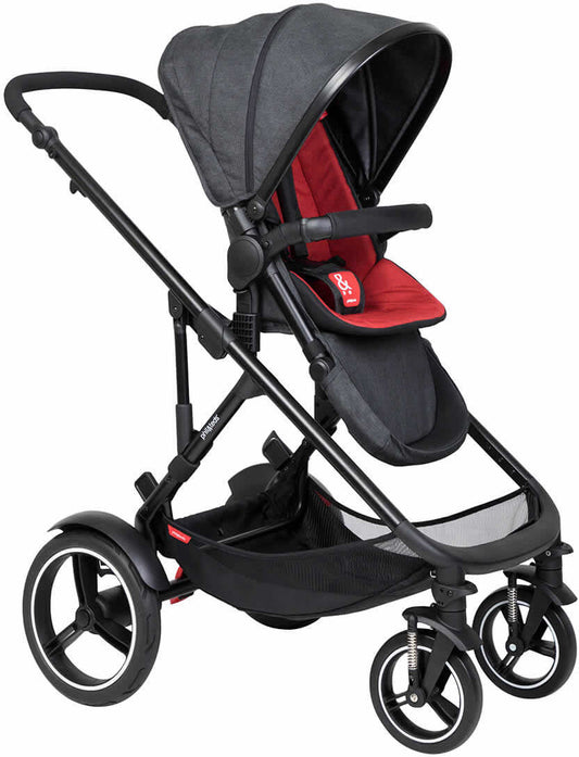 Phil & Teds Voyager Stroller & Liner - Black/Chilli - PT-VOYAGER-V6-5-CHILLI