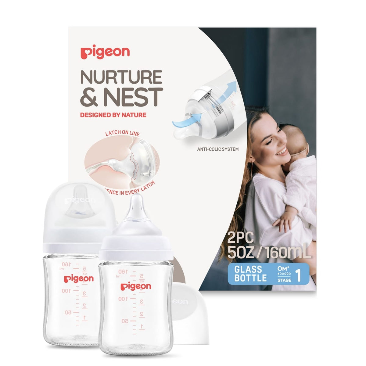 Pigeon Glass Wide Neck Baby Bottle, 5.4 oz - 2 Pack - Image 2