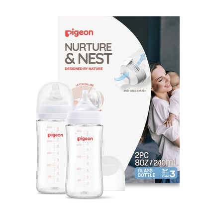Pigeon Glass Wide Neck Baby Bottle, 8.1 oz - 2 Pack - Image 2
