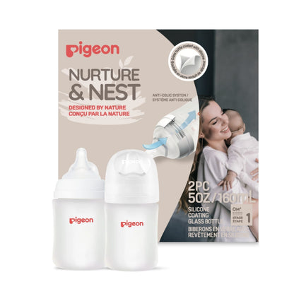 Pigeon Silicone Coated Glass Baby Bottle Wide Neck, 5 oz - 2 Pack - Image 2