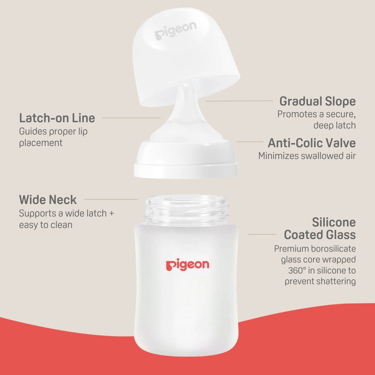 Pigeon Silicone Coated Glass Baby Bottle Wide Neck, 5 oz - 2 Pack - Image 3