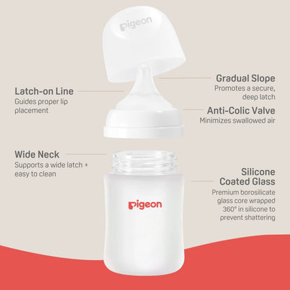 Pigeon Silicone Coated Glass Baby Bottle Wide Neck, 5 oz - 2 Pack - Image 3