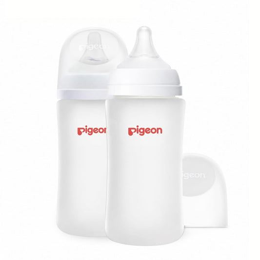 Pigeon Silicone Coated Glass Baby Bottle Wide Neck, 8 oz - 2 Pack