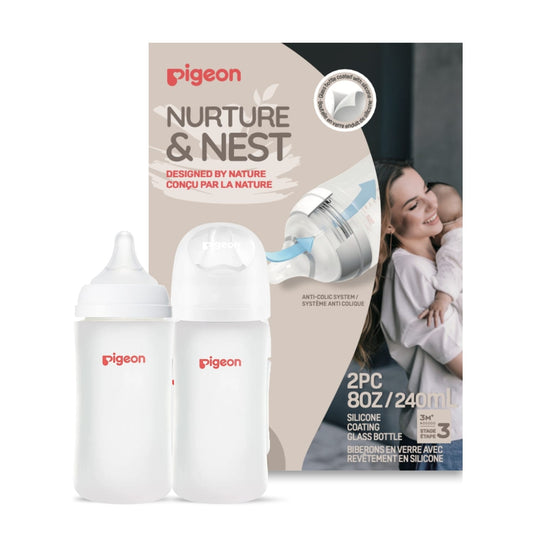 Pigeon Silicone Coated Glass Baby Bottle Wide Neck, 8 oz - 2 Pack