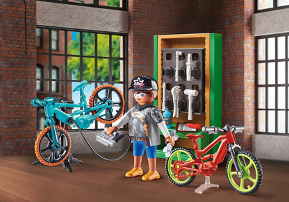 playmobil mountainbiker Playmobil Bike Workshop Gift Set – Albee Baby