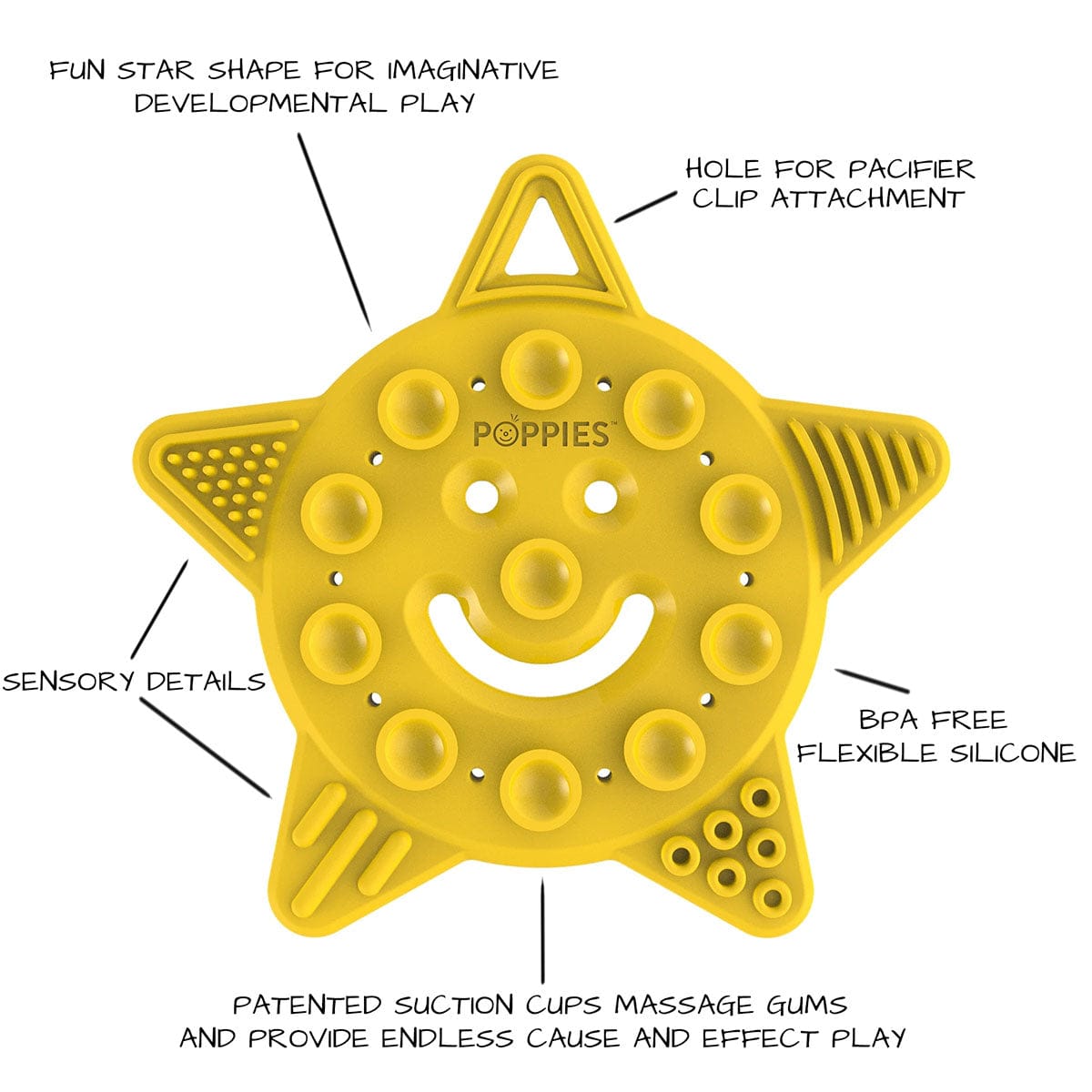 Poppies SMILEY the Star Teether - Pastel Pink - 10103-P