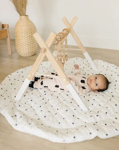 Poppyseed Play Extra Padded Round Play Mat - Black Squiggle Dot - 8.50051E+11