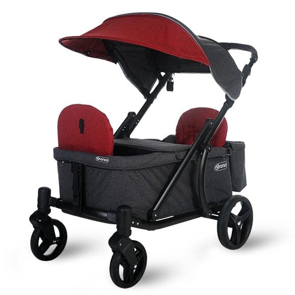 Pronto One (2 Seater) Stroller Wagon - Black Frame / Burgundy Melange - PRO1BBU