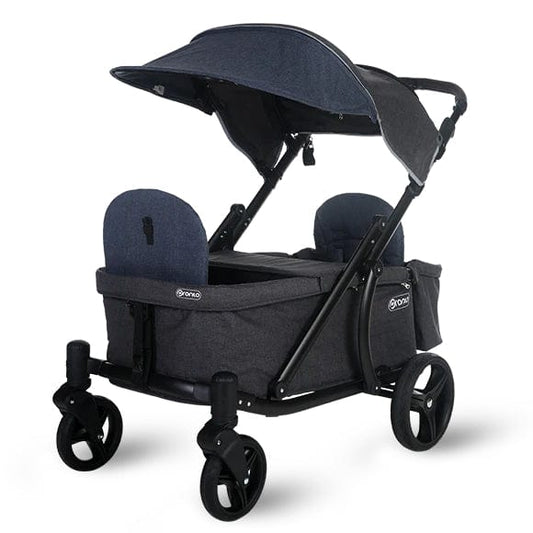 Pronto One (2 Seater) Stroller Wagon - Black Frame / Navy Melange - PRO1BNA