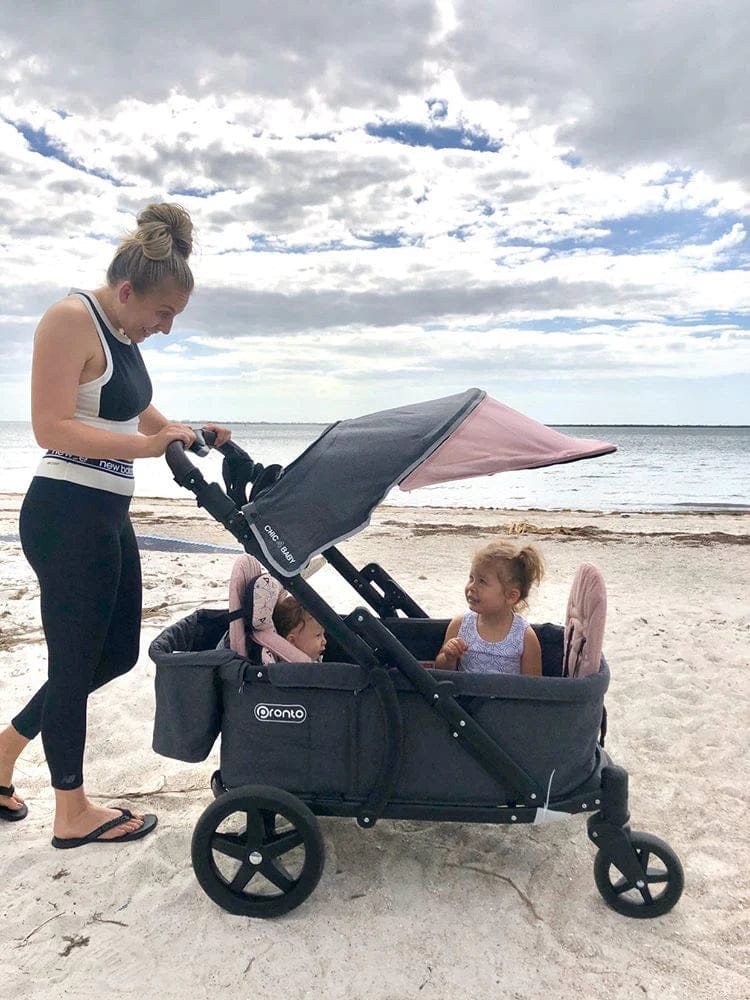 Pronto One (2 Seater) Stroller Wagon - Black Frame / Pink Melange - PRO1BPI