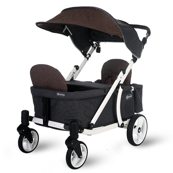 Pronto One (2 Seater) Stroller Wagon - White Frame / Brown Melange - PRO1WBR