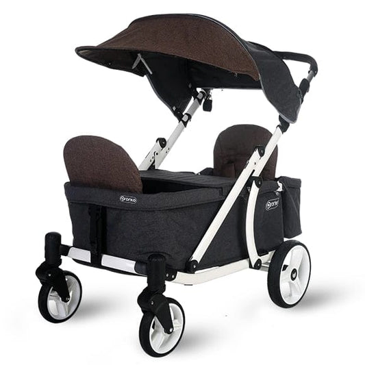 Pronto One (2 Seater) Stroller Wagon - White Frame / Brown Melange - PRO1WBR