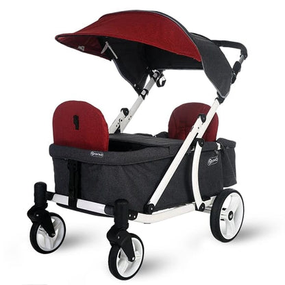Pronto One (2 Seater) Stroller Wagon - White Frame / Burgundy Melange - PRO1WBU
