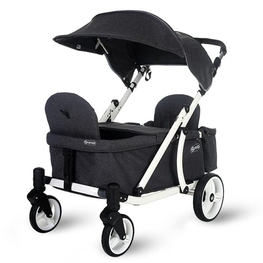 Pronto One (2 Seater) Stroller Wagon - White Frame / Dark Grey - PRO1WDG