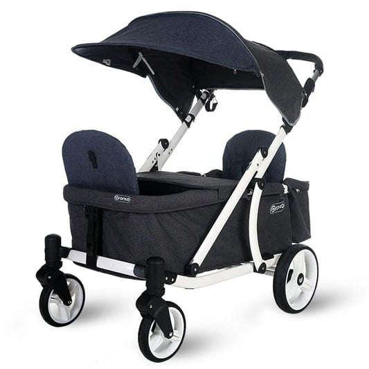 Pronto One (2 Seater) Stroller Wagon - White Frame / Navy Melange - PRO1WNA