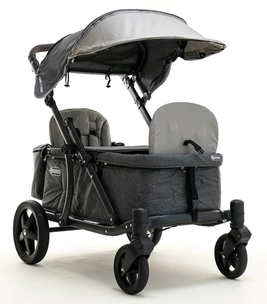 Pronto One (2 Seater) Stroller Wagon - Black Frame / Stone Grey - PRO1BST