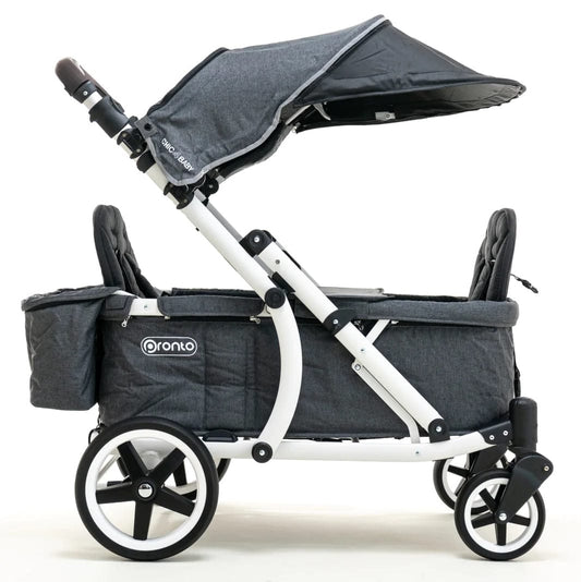 Pronto One (2 Seater) Stroller Wagon - White Frame / Navy Melange - PRO1WNA