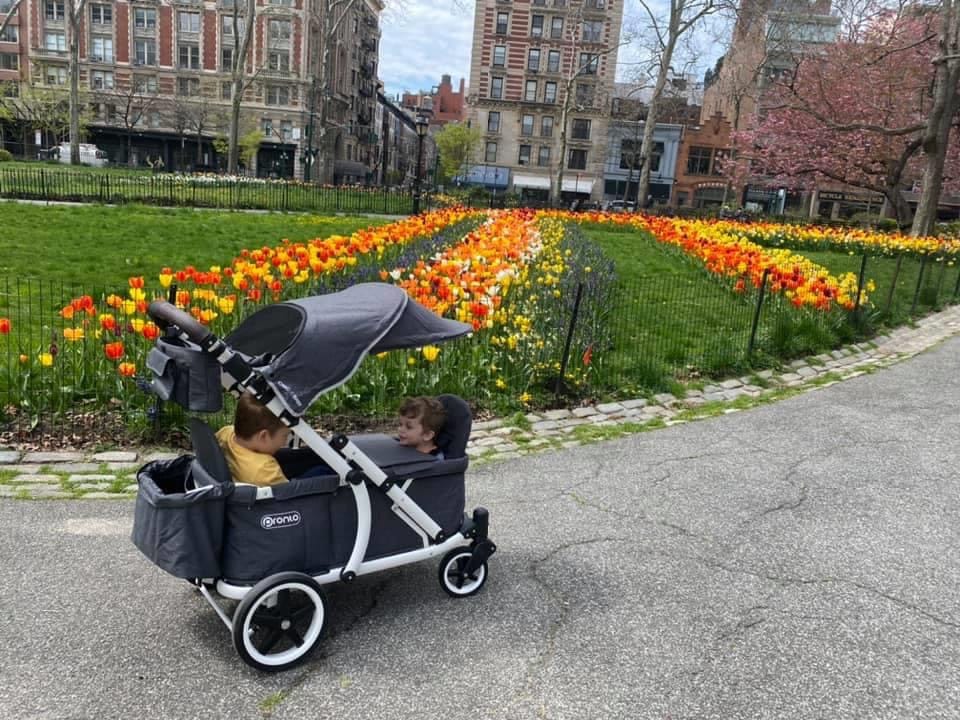 Pronto One (2 Seater) Stroller Wagon - White Frame / Sweet Sage - PRO1WSS