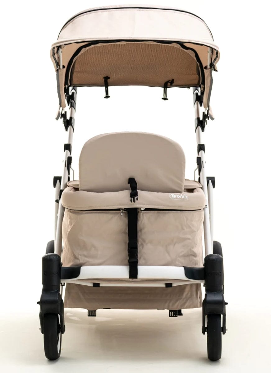 Pronto Squared (2 Seater) Stroller Wagon - White Frame / Sand Beige - PRO2WH-SB