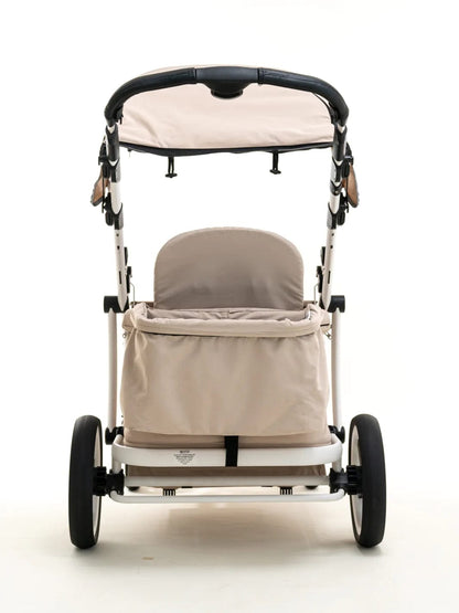 Pronto Squared (2 Seater) Stroller Wagon - White Frame / Sand Beige - PRO2WH-SB
