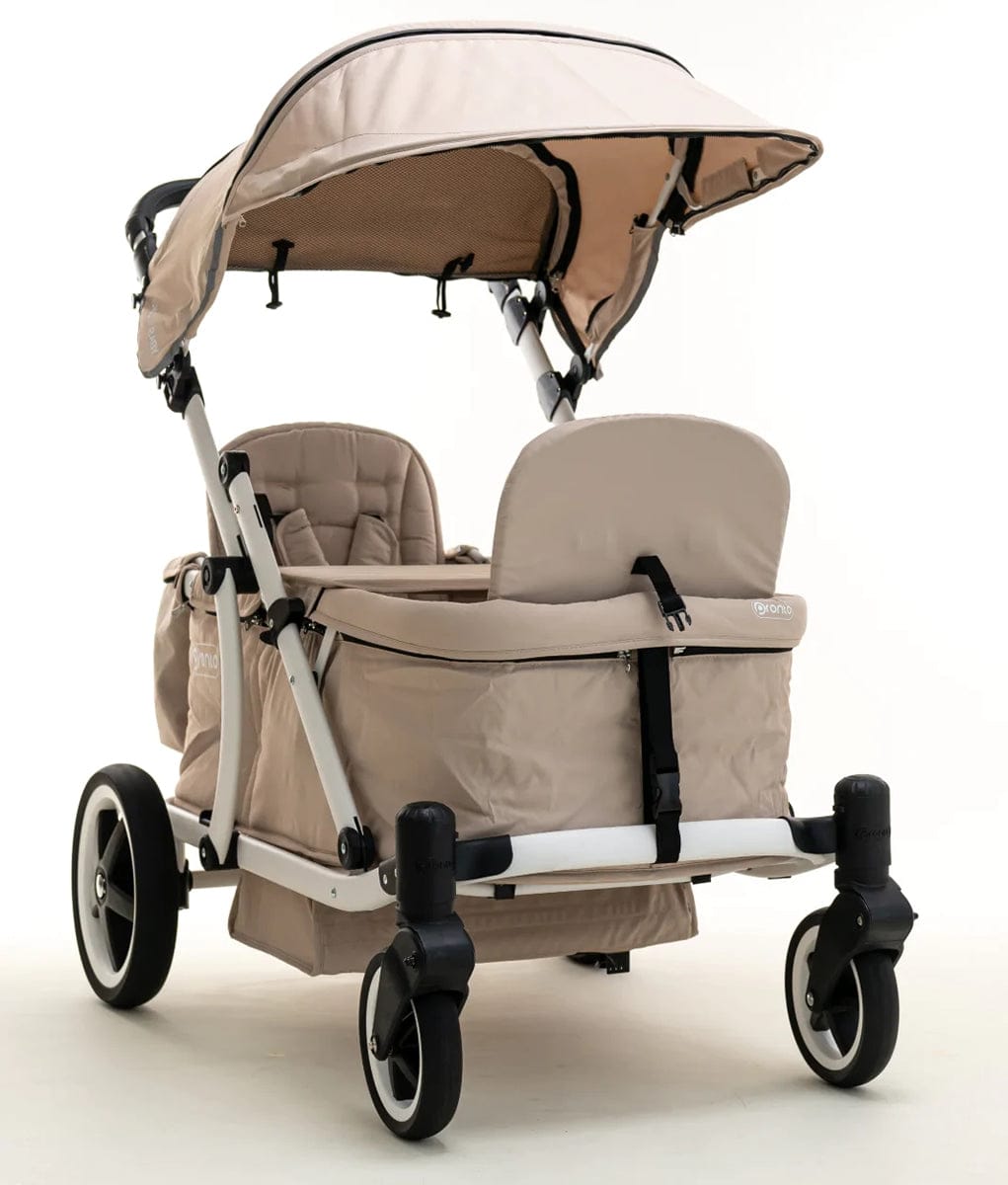 Pronto Squared (2 Seater) Stroller Wagon - White Frame / Sand Beige - PRO2WH-SB