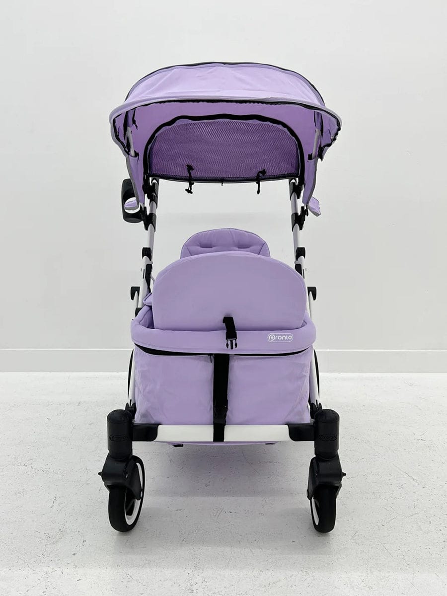 Pronto Squared (2 Seater) Stroller Wagon - White Frame / Soft Lavender - PRO2WH-SL