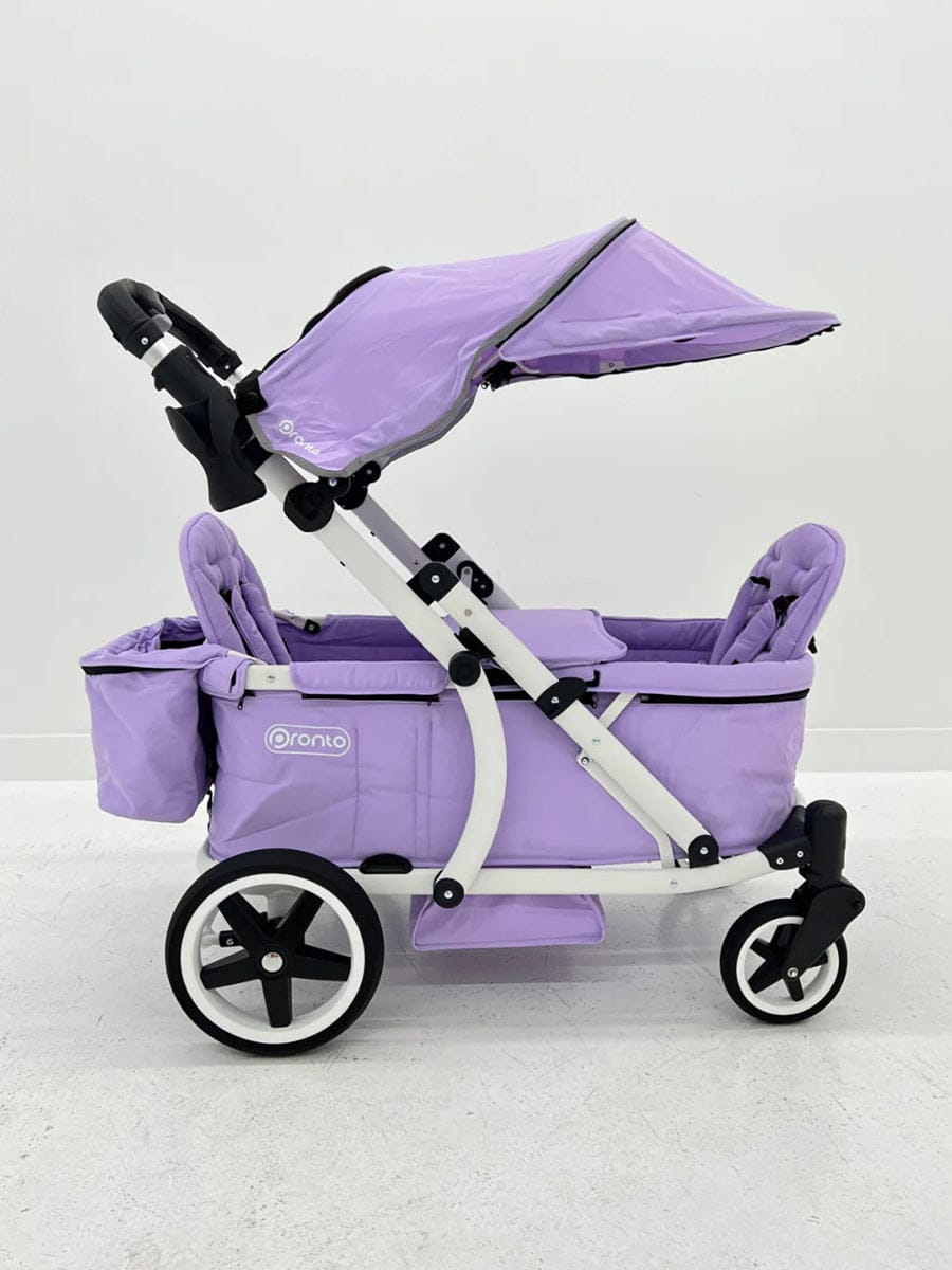 Pronto Squared (2 Seater) Stroller Wagon - White Frame / Soft Lavender - PRO2WH-SL
