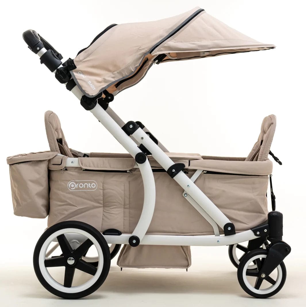 Pronto Squared (2 Seater) Stroller Wagon - White Frame / Sand Beige - PRO2WH-SB