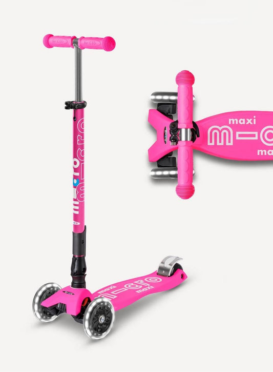 Micro Kickboard Maxi Deluxe Foldable LED Scooter - Shocking Pink - MMD096